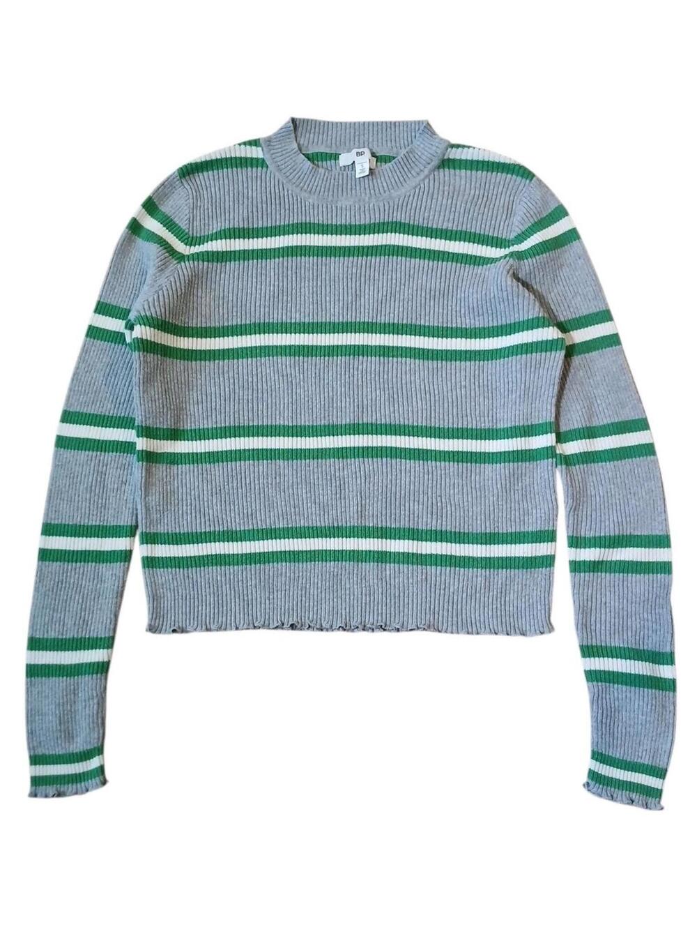 BP. Sweater Small Top L/S Ribbed Lettuce Edge Stripe Knit